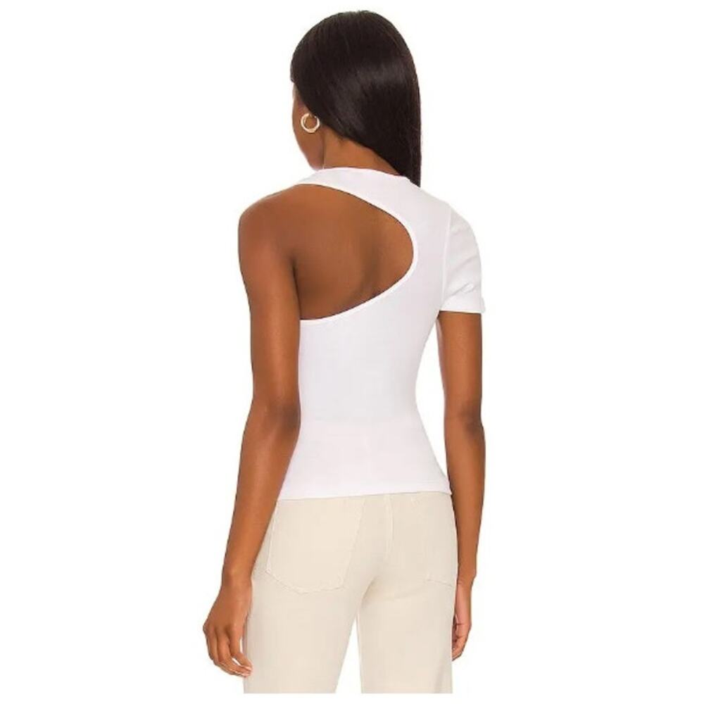 NEW! Good American Asymmetrical Open Back Tee in WHITE (3) - Picture 5 of 6